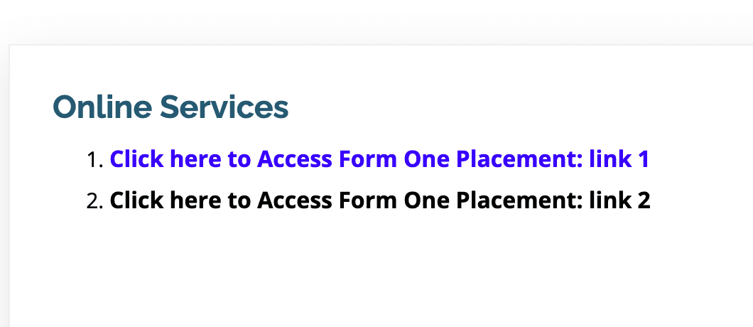 links to check form 1 placement 